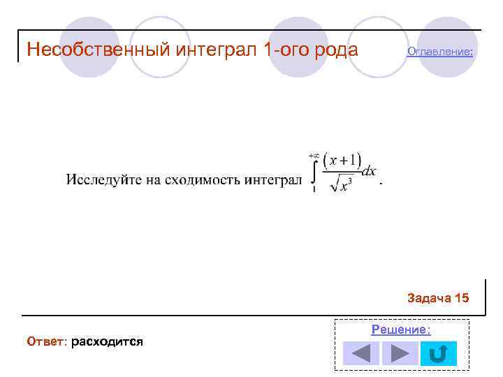 Несобственный интеграл 1 -ого рода  Оглавление:     Задача 15 