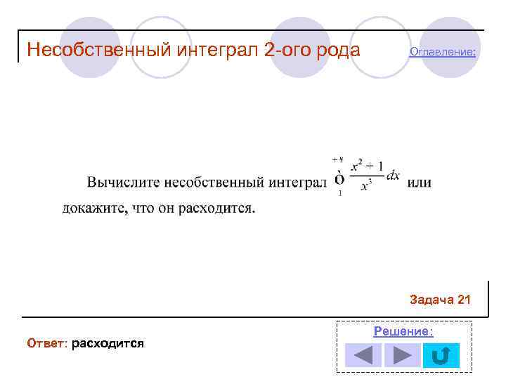 Несобственный интеграл 2 -ого рода  Оглавление:     Задача 21 