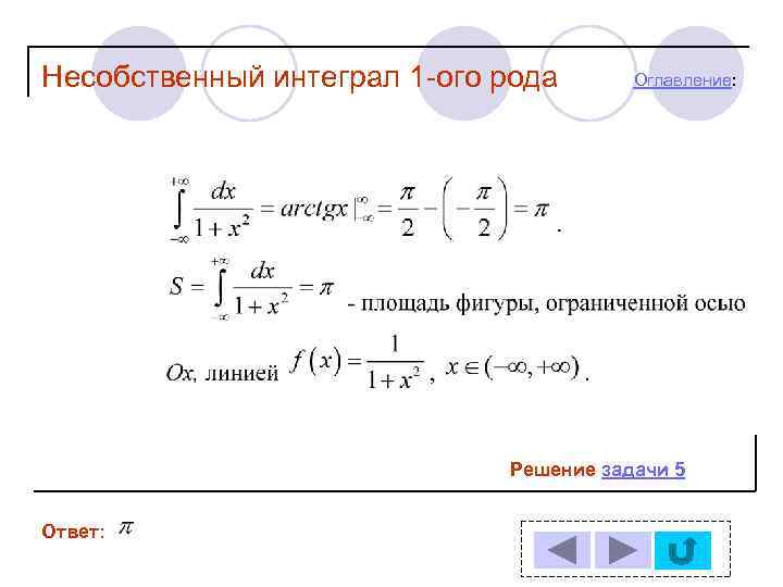 Несобственный интеграл 1 -ого рода  Оглавление:      Решение задачи