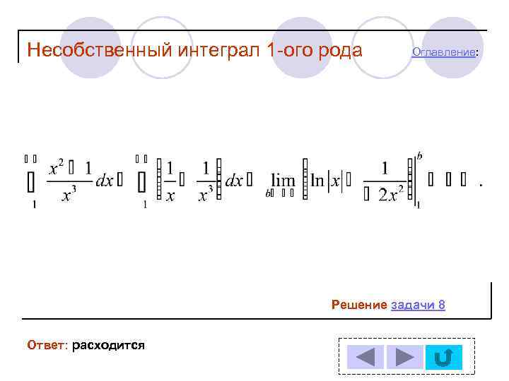 Несобственный интеграл 1 -ого рода  Оглавление:      Решение задачи