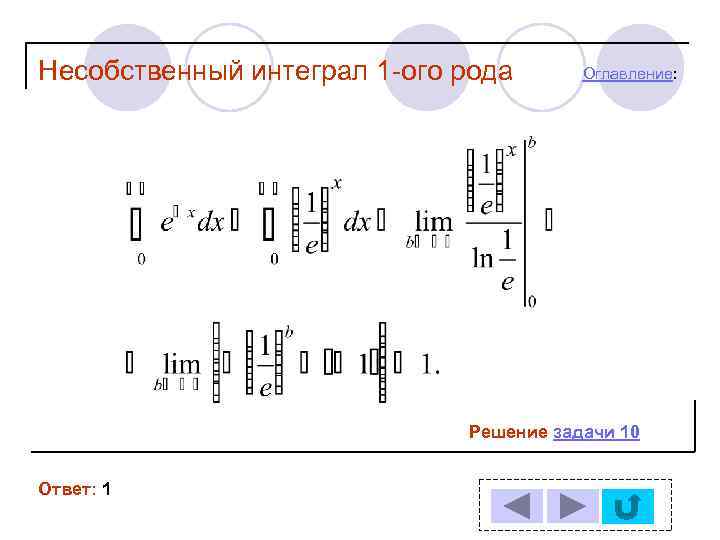 Несобственный интеграл 1 -ого рода  Оглавление:      Решение задачи
