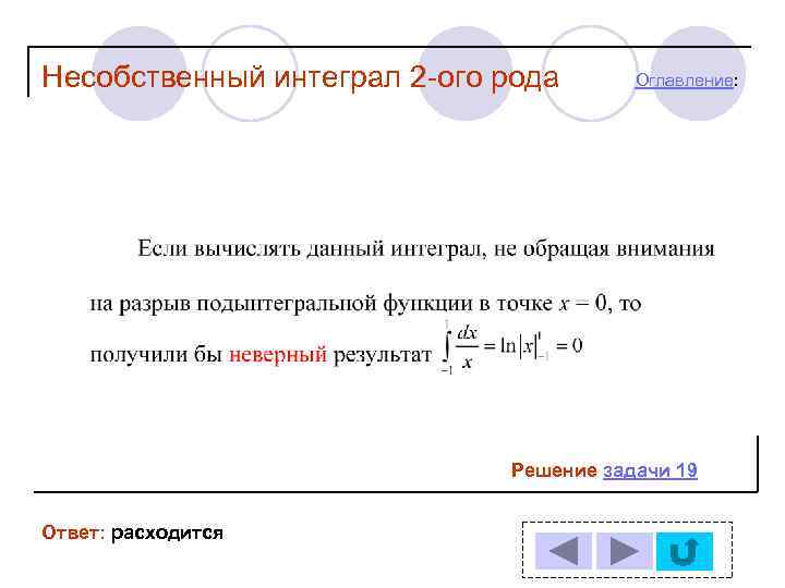 Несобственный интеграл 2 -ого рода  Оглавление:      Решение задачи