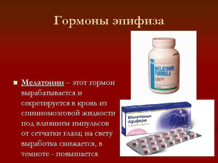    Гормоны эпифиза  n  Мелатонин – этот гормон вырабатывается и