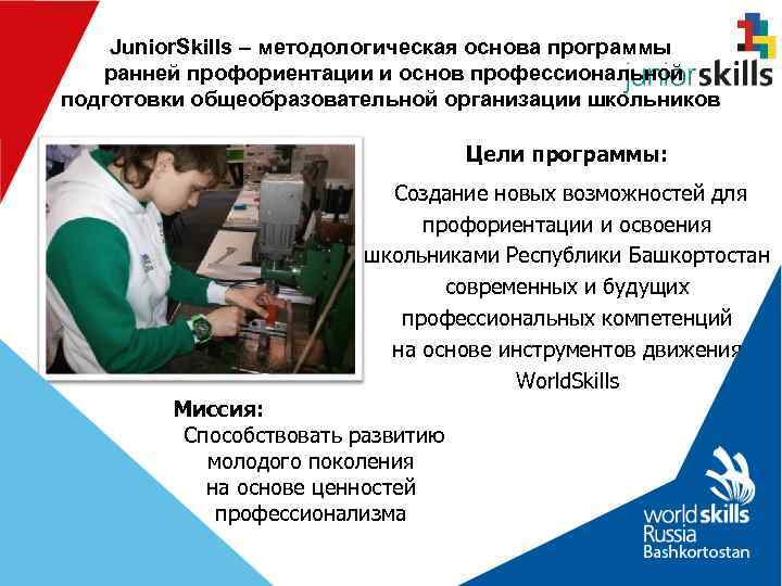   Junior. Skills – методологическая основа программы ранней профориентации и основ профессиональной подготовки