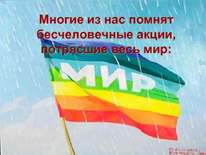 Многие из нас помнят бесчеловечные акции,  потрясшие весь мир: 