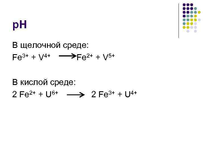 р. Н В щелочной среде: Fe 3+ + V 4+  Fe 2+ +