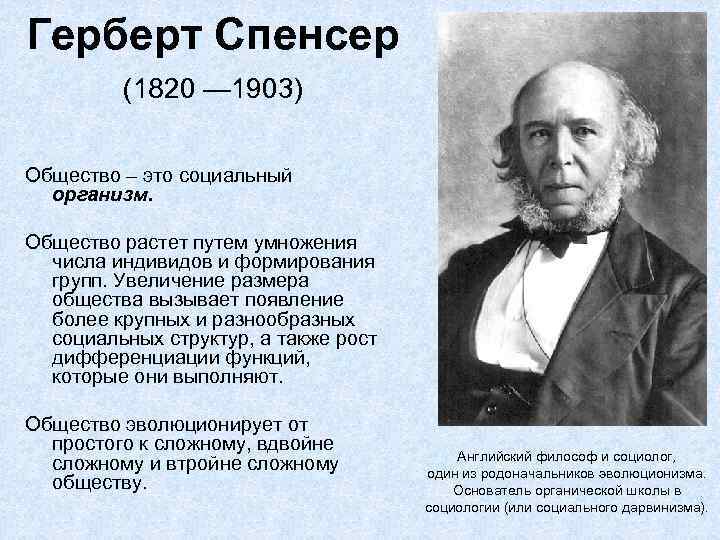 Герберт Спенсер   (1820 — 1903)  Общество – это социальный  организм.