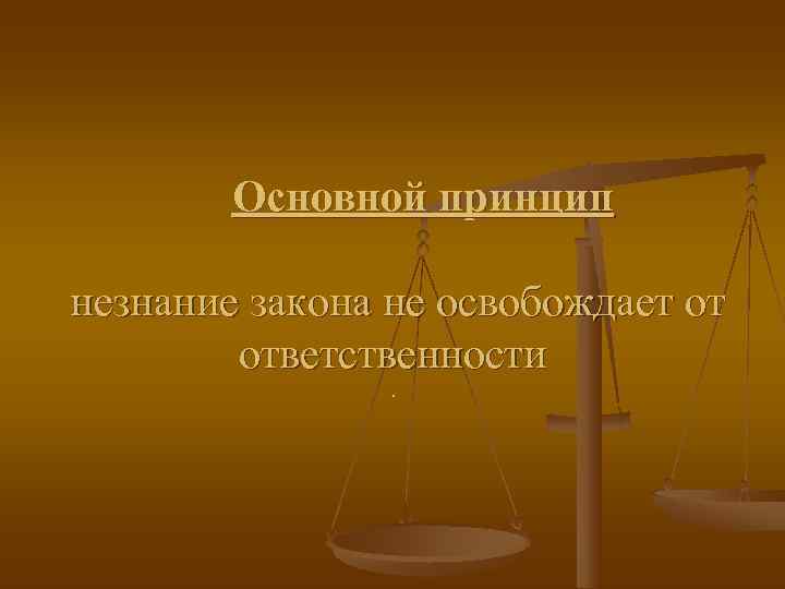   Основной принцип незнание закона не освобождает от   ответственности  