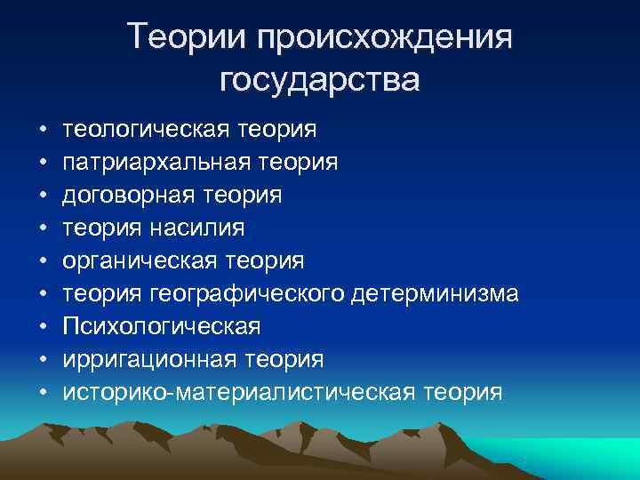 Способы происхождения. Органическая теория возникновения государства. Ирригационная теория государства. Теологическая теория происхождения государства. Ирригационная теория происхождения государства.