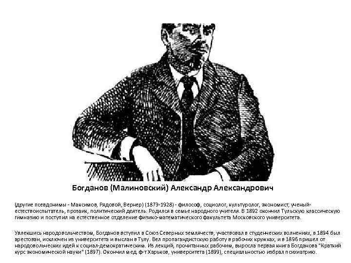      Богданов (Малиновский) Александрович (другие псевдонимы - Максимов, Рядовой, Вернер)