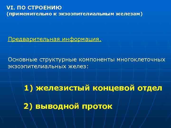 VI. ПО СТРОЕНИЮ (применительно к экзоэпителиальным железам) Предварительная информация.  Основные структурные компоненты многоклеточных