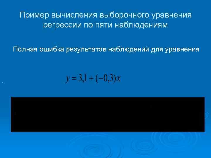 Пример вычисления выборочного уравнения регрессии по пяти наблюдениям Полная ошибка результатов наблюдений Пример вычисления выборочного уравнения регрессии по пяти наблюдениям Полная ошибка результатов наблюдений