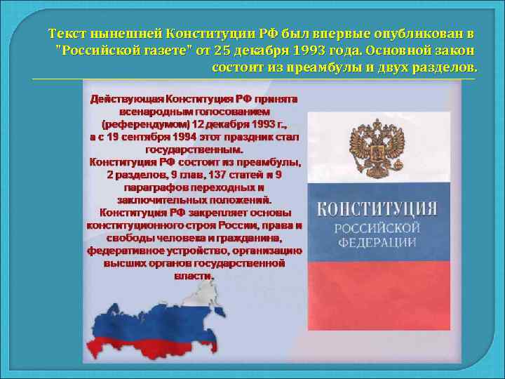 Текст нынешней Конституции РФ был впервые опубликован в 