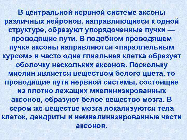 В центральной нервной системе аксоны различных нейронов, направляющиеся к одной структуре, образуют В центральной нервной системе аксоны различных нейронов, направляющиеся к одной структуре, образуют
