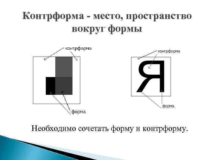 Контрформа - место, пространство   вокруг формы    Необходимо сочетать форму