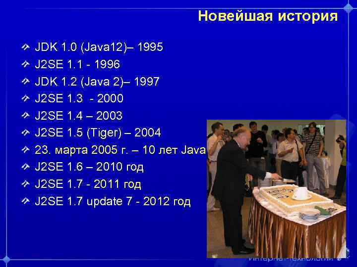      Новейшая история JDK 1. 0 (Java 12)– 1995 J