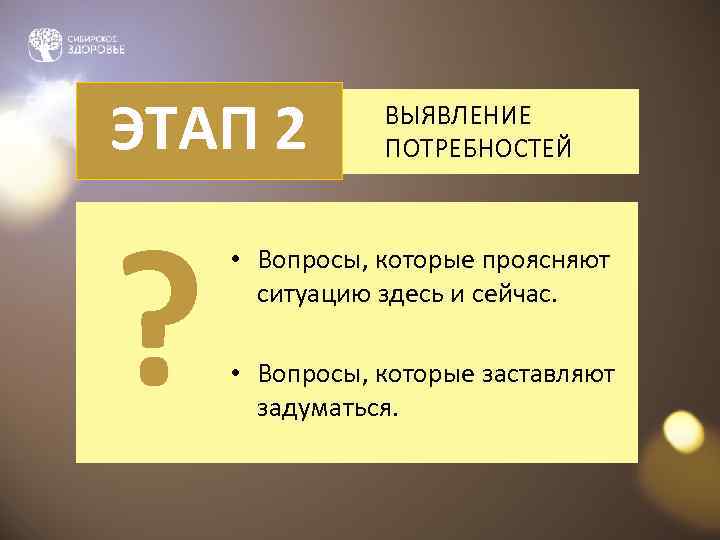 ЭТАП 2   ВЫЯВЛЕНИЕ    ПОТРЕБНОСТЕЙ ?  • Вопросы, которые