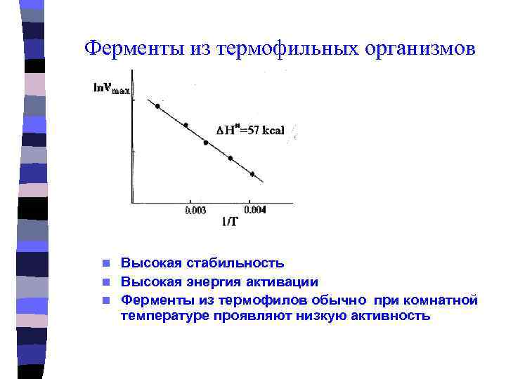 Ферменты из термофильных организмов n Высокая стабильность n Высокая энергия активации n Ферменты из