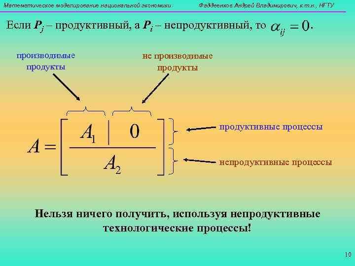 Математическое моделирование национальной экономики  Фаддеенков Андрей Владимирович, к. т. н. , НГТУ 