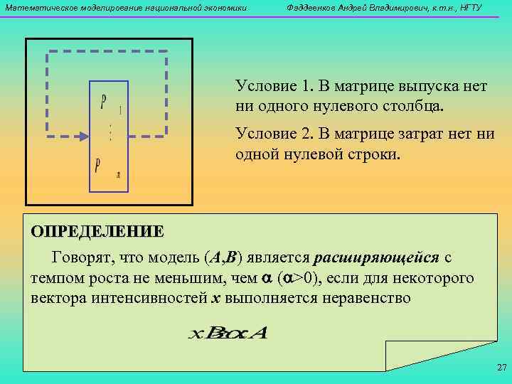 Математическое моделирование национальной экономики  Фаддеенков Андрей Владимирович, к. т. н. , НГТУ 