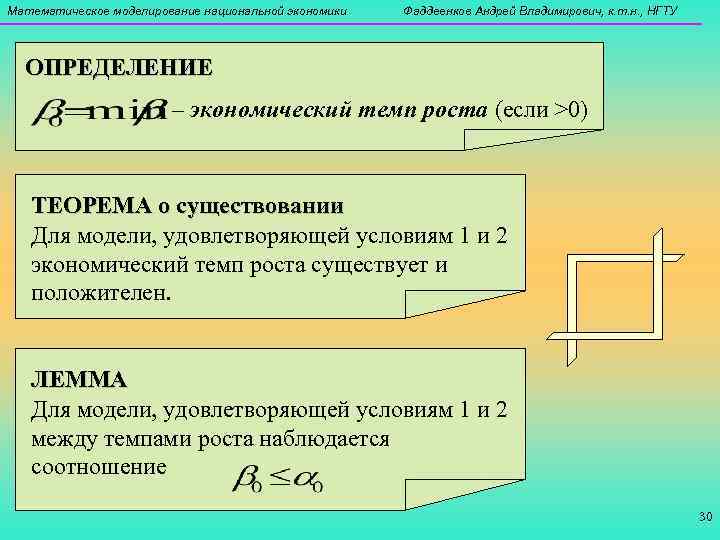 Математическое моделирование национальной экономики  Фаддеенков Андрей Владимирович, к. т. н. , НГТУ ОПРЕДЕЛЕНИЕ