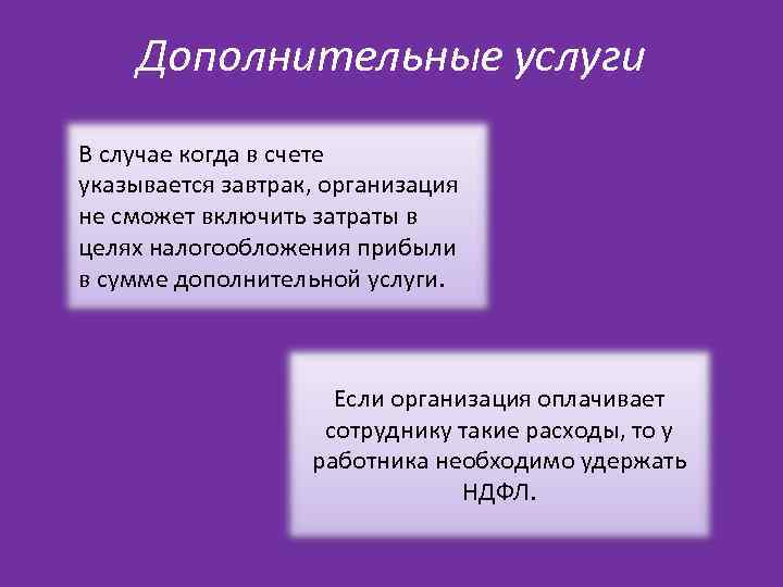  Дополнительные услуги В случае когда в счете указывается завтрак, организация не сможет включить