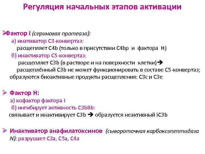   Регуляция начальных этапов активации ØФактор I (сериновая протеаза): а) инативатор С 3