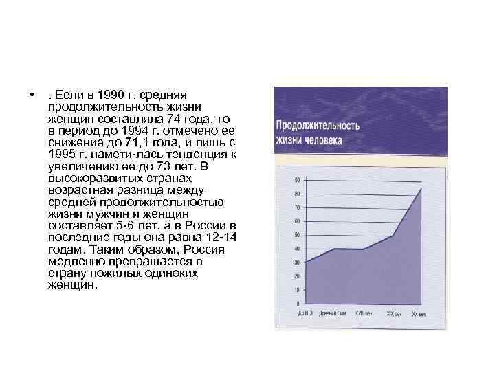 • . Если в 1990 г. средняя продолжительность жизни женщин составляла 74 • . Если в 1990 г. средняя продолжительность жизни женщин составляла 74