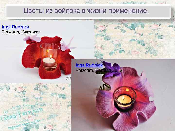    Цветы из войлока в жизни применение.  Inga Rudnick Potsdam, Germany