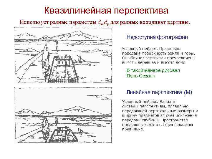    Квазилинейная перспектива Использует разные параметры dx, dy для разных координат картины.