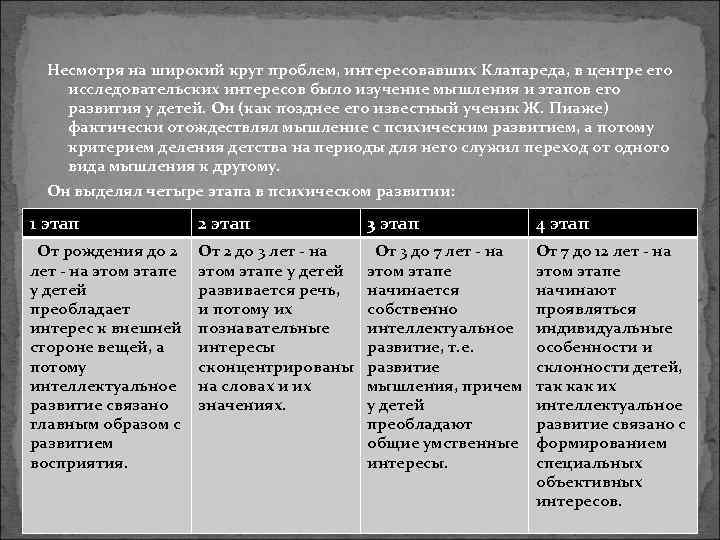  Несмотря на широкий круг проблем, интересовавших Клапареда, в центре его исследовательских интересов было