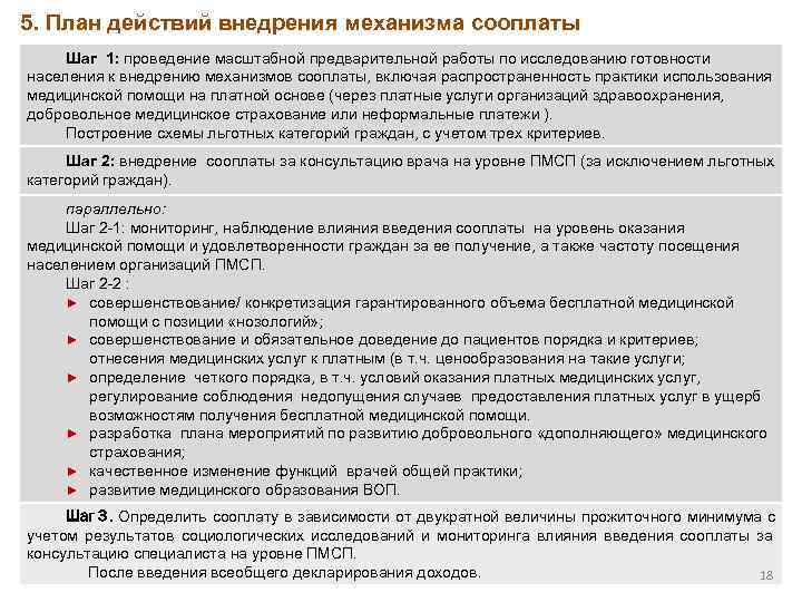 5. План действий внедрения механизма сооплаты Шаг 1: проведение масштабной предварительной работы по исследованию