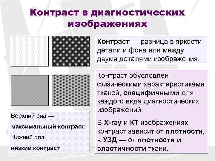  Контраст в диагностических  изображениях     Контраст — разница в