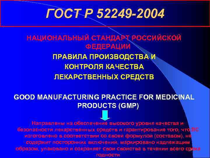    ГОСТ Р 52249 -2004  НАЦИОНАЛЬНЫЙ СТАНДАРТ РОССИЙСКОЙ   