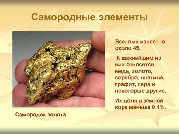   Самородные элементы     Всего их известно   