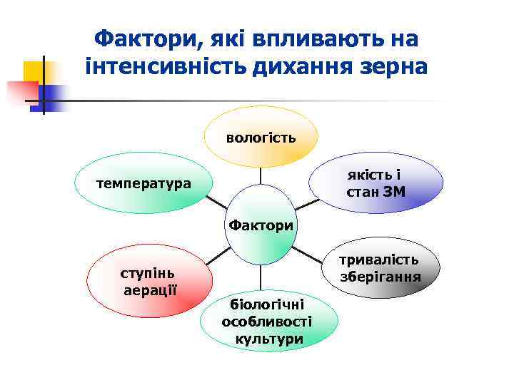  Фактори, які впливають на інтенсивність дихання зерна    вологість  