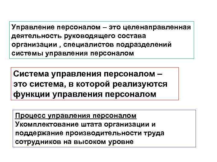Управление персоналом – это целенаправленная деятельность руководящего состава организации , специалистов подразделений системы управления