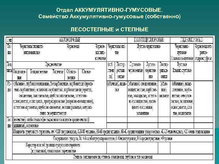  Отдел АККУМУЛЯТИВНО-ГУМУСОВЫЕ. Семейство Аккумулятивно-гумусовые (собственно)  ЛЕСОСТЕПНЫЕ и СТЕПНЫЕ 