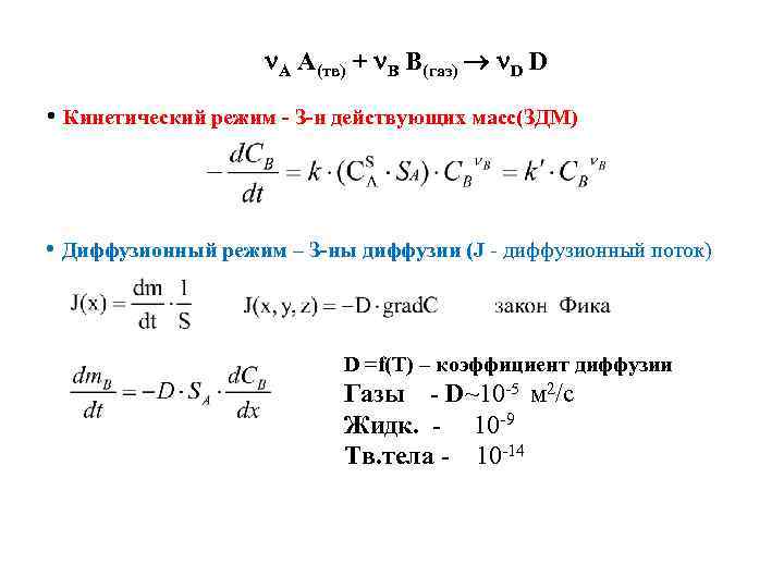 А A(тв) + В B(газ) D D А A(тв) + В B(газ) D D