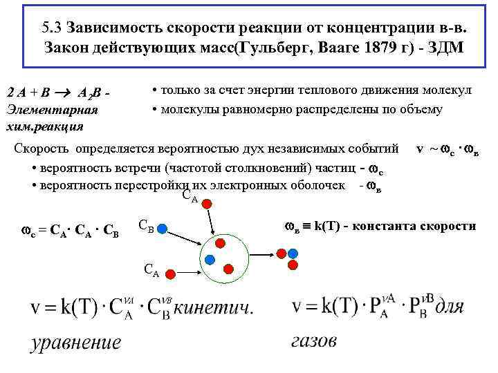 5. 3 Зависимость скорости реакции от концентрации в-в. Закон действующих масс(Гульберг, Вааге 5. 3 Зависимость скорости реакции от концентрации в-в. Закон действующих масс(Гульберг, Вааге