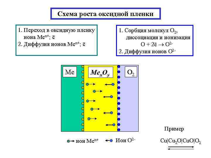    Схема роста оксидной пленки 1. Переход в оксидную пленку  1.