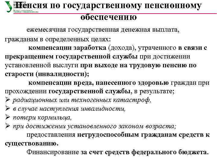   Пенсия по государственному пенсионному   обеспечению  ежемесячная государственная денежная выплата,