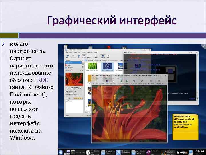    Графический интерфейс можно настраивать. Один из вариантов – это использование оболочки