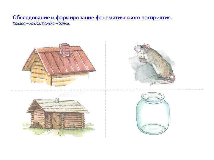 Обследование и формирование фонематического восприятия. Крыша – крыса, банька – банка. 