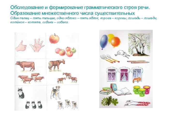 Обследование и формирование грамматического строя речи. Образование множественного числа существительных Один палец – пять