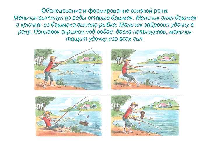    Обследование и формирование связной речи. Мальчик вытянул из воды старый башмак.
