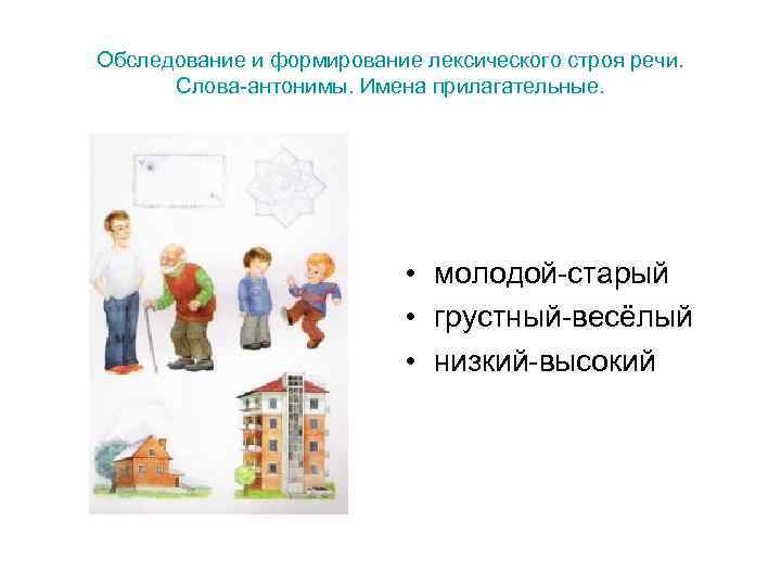 Обследование и формирование лексического строя речи.  Слова-антонимы. Имена прилагательные.    