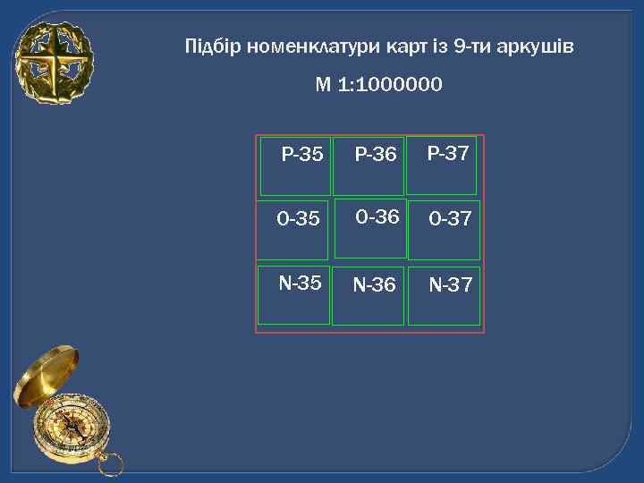 Підбір номенклатури карт із 9 -ти аркушів   М 1: 1000000  Р-35