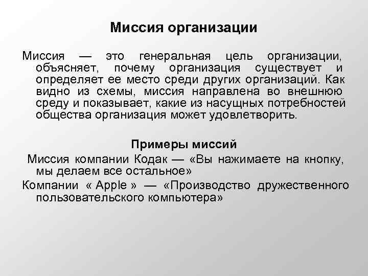 Миссия организации это