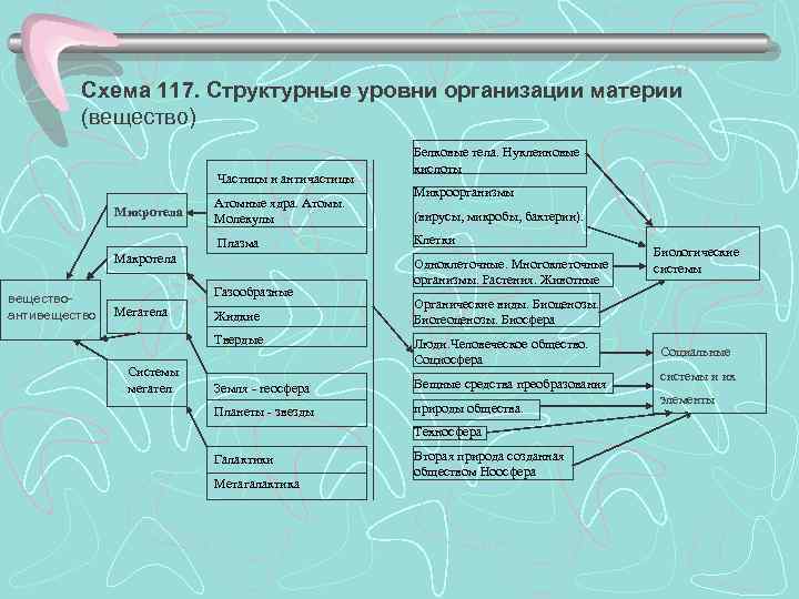    Схема 117. Структурные уровни организации материи   (вещество)  